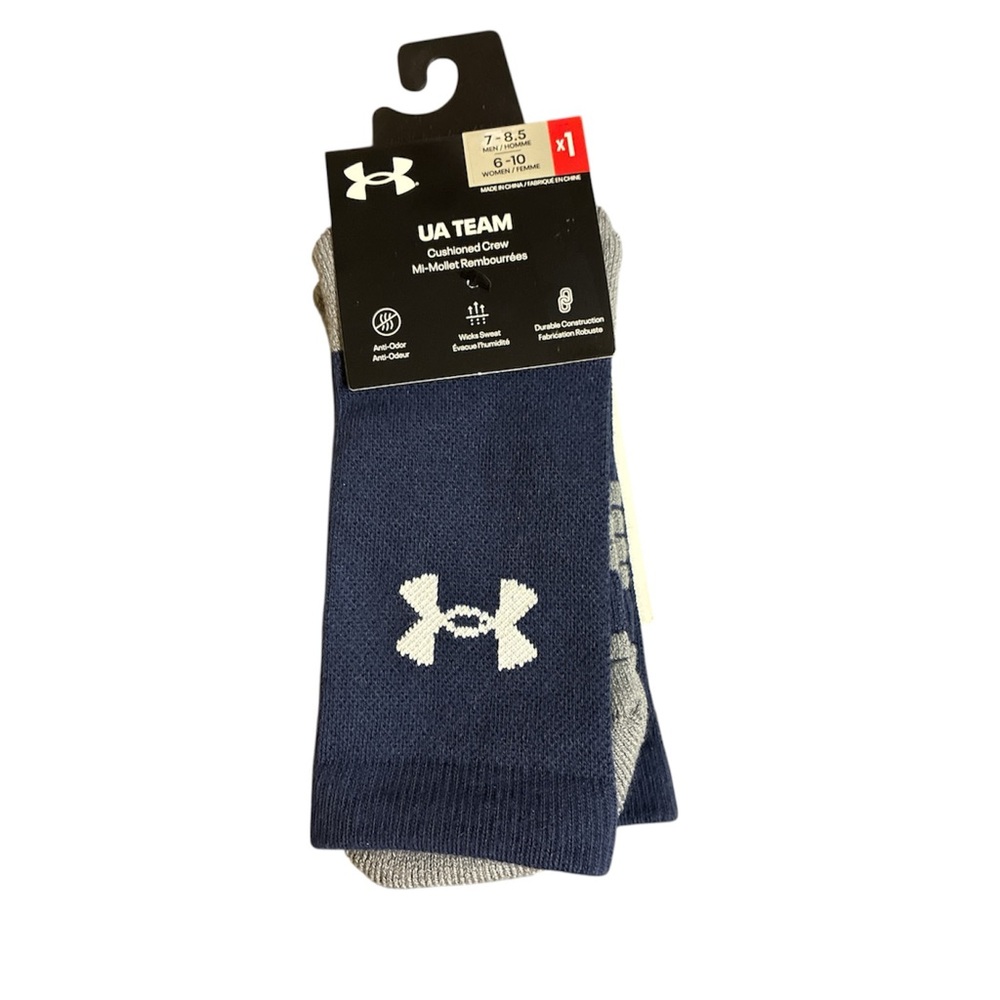 Under Armour Men's Blue and Gray Crew Socks cushioned, 7-8.5 new